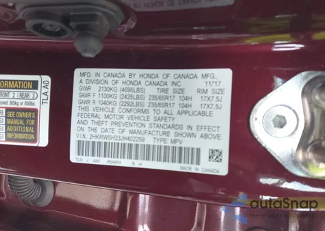 2018 Honda Cr-V Lx z USA, uszkodzony, nr VIN 2HKRW5H33JH402259